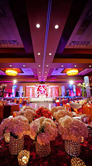 floral decoration at a royal wedding hall in chennai