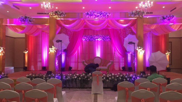 Beautiful lighting decoration of wedding hall