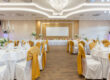 "A beautifully decorated banquet hall illustrates the things to consider when selecting a banquet hall. "