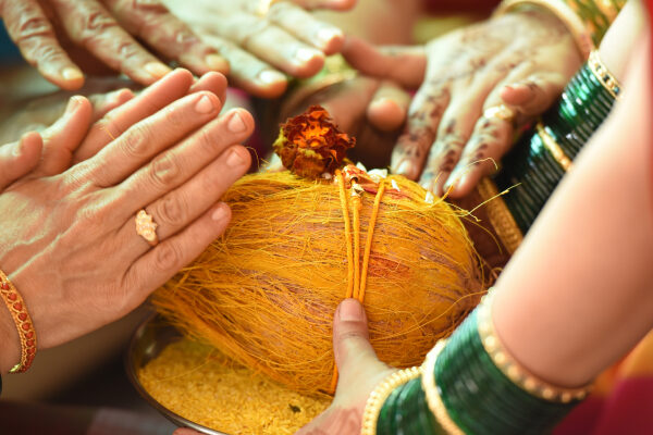 Indian wedding ceremonial events getting blessing from elders illustrates the procedures at sathabhishekam.
